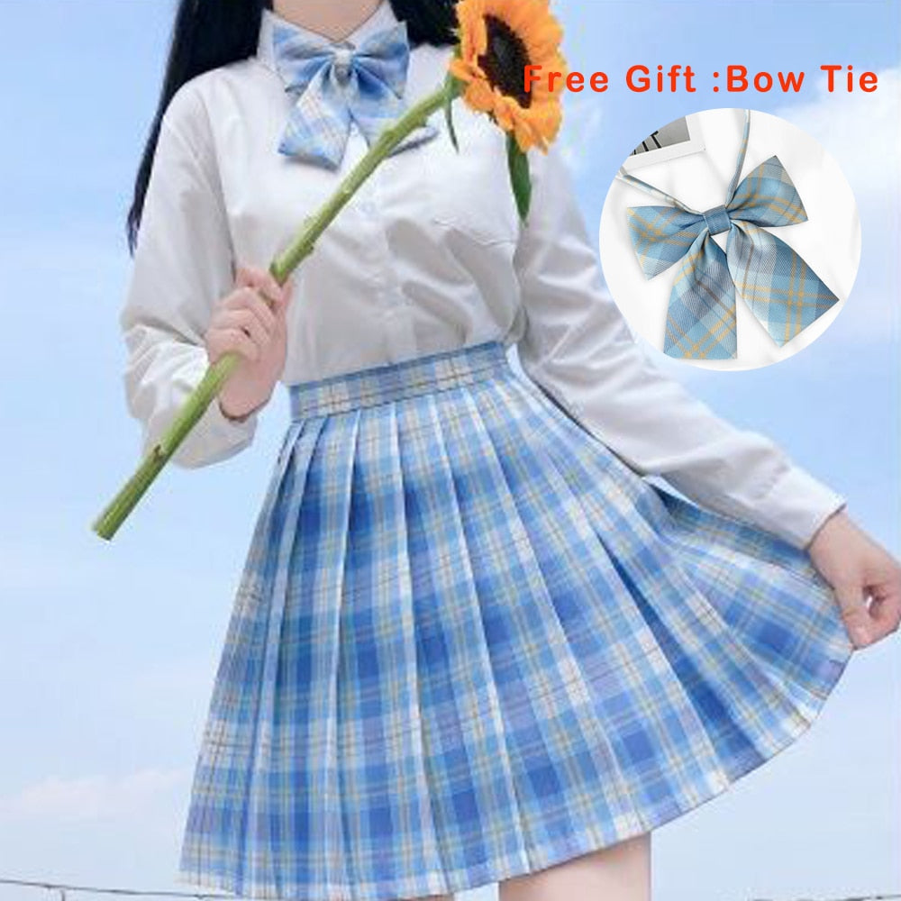 jinran Pleated Harajuku Preppy Style Summer Women Skirt Plaid Kawaii Y2K High Waist Dance Bow Skirt Mini Cute Japanese School Uniforms