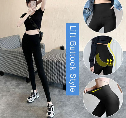 jinran New Women Sharkskin Black Leggings Thin Workout Stretch Sexy Fitness Leggings Skinny Legs Slimming Sport Leggings