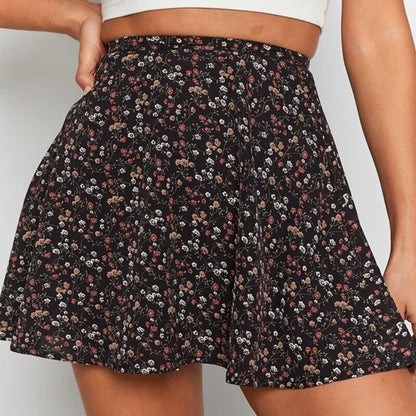 jinran Women Boho Floral Print High-waisted Skirt Casual Harajuku Mini Chiffon Skirts Beach Holiday Slim A Line Skirt Summer Light