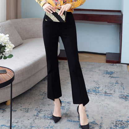 jinran New Korean Spring Autumn Trend Black 9-Point Pants Women'S High Waist Slim Casual Fit Versatile Drop Sense Micro Bell Trousers