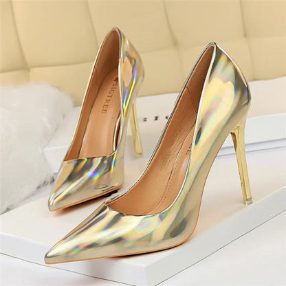 jinran 2024 Women 10.5cm High Heels Blue Green Valentine Pumps Luxury Glossy Stripper Stiletto Wedding Bridal Fetish Shoes Plus Size 43