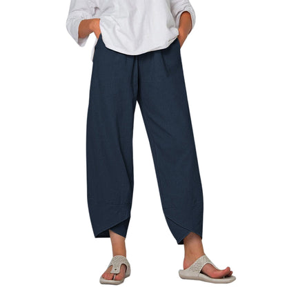 jinran Vintage Printed Harem Pants Women Trousers Casual Elastic Waist Cotton Linen Wide Leg Pants Loose Pantalon Summer Plus Size Pant