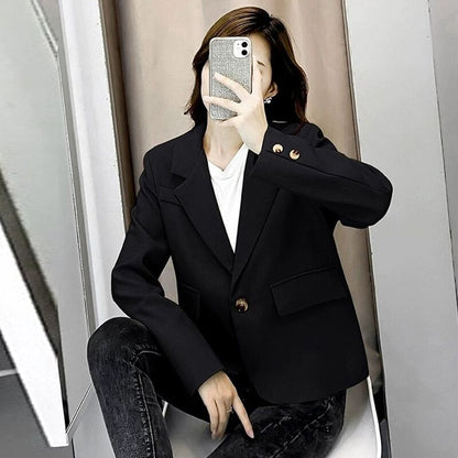 jinran Autumn Simple Elegant Black Blazer Women  Loose Suit Jackets Causal Tailored Coat Korean Fashion Lady Office Outwear New