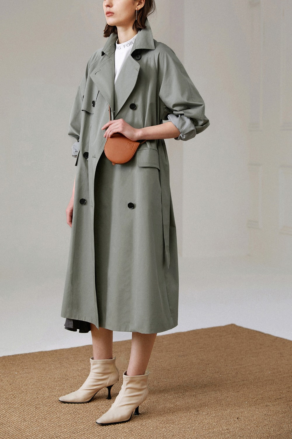 jinran Brand new Fashion 2022 Fall /Autumn Casual Double breasted Simple Classic Long Trench coat with belt Chic Female windbreaker