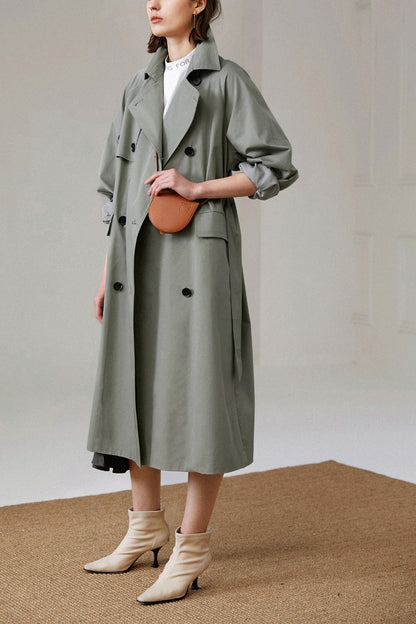 jinran Brand new Fashion 2022 Fall /Autumn Casual Double breasted Simple Classic Long Trench coat with belt Chic Female windbreaker