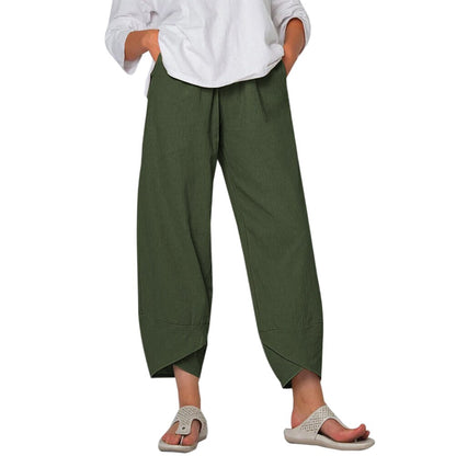 jinran Vintage Printed Harem Pants Women Trousers Casual Elastic Waist Cotton Linen Wide Leg Pants Loose Pantalon Summer Plus Size Pant