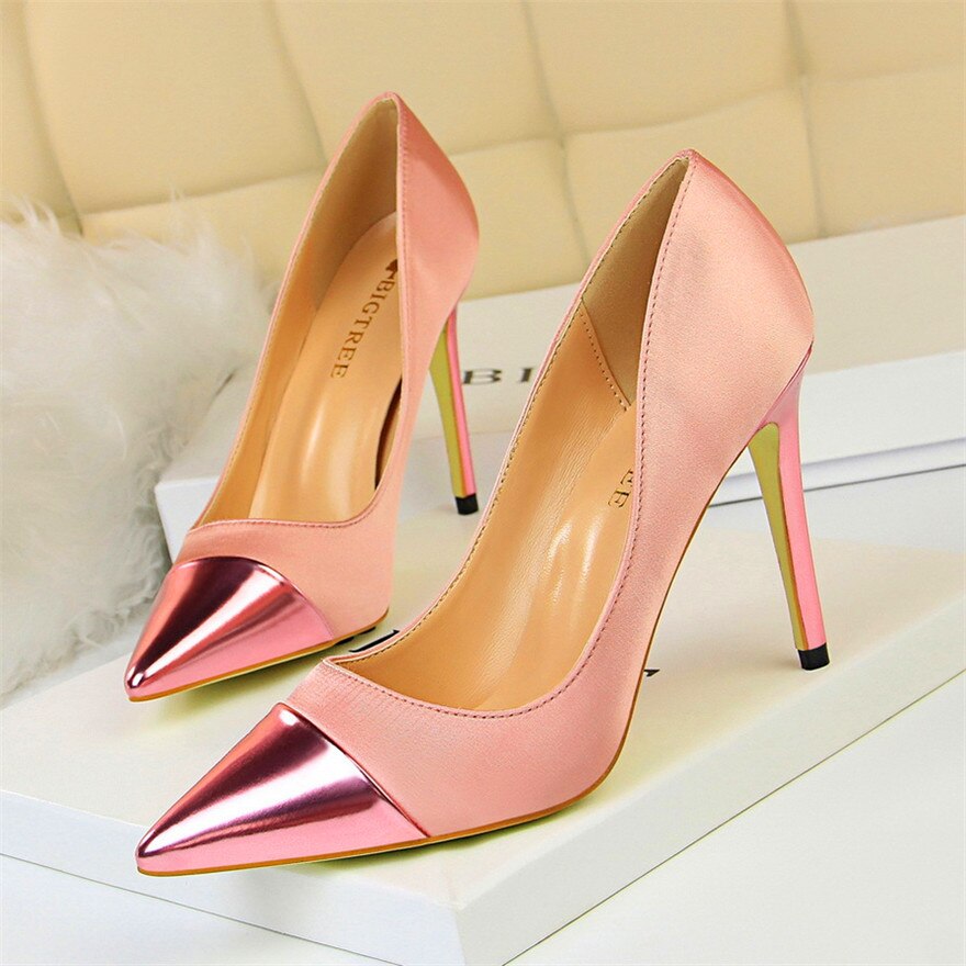 jinran 8 Colors Women's High Heels Shoes 2021 New Patent Leather Pointed Toe Women Pumps Shallow Solid Silk Fashion Office Party Shoes