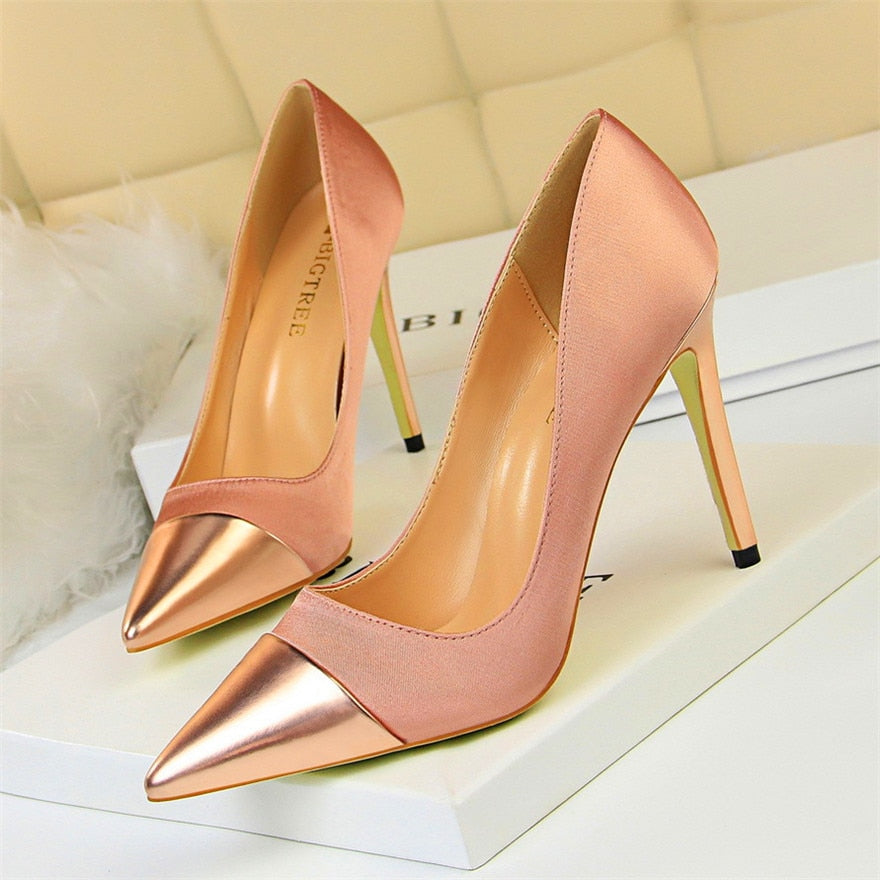 jinran 8 Colors Women's High Heels Shoes 2021 New Patent Leather Pointed Toe Women Pumps Shallow Solid Silk Fashion Office Party Shoes