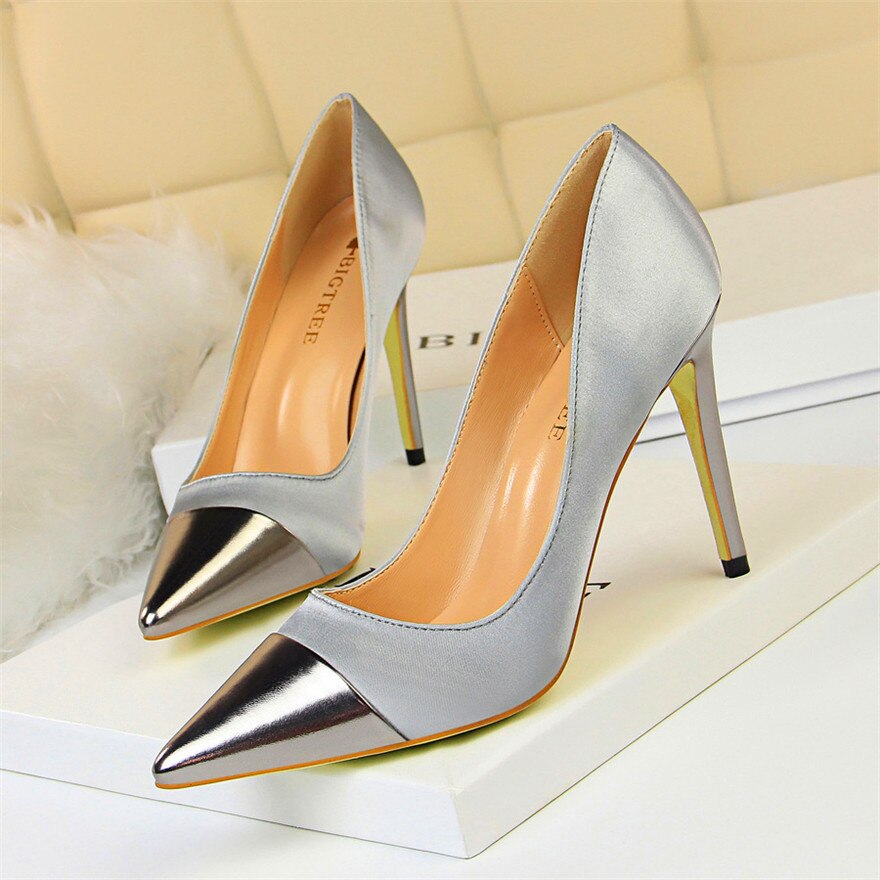 jinran 8 Colors Women's High Heels Shoes 2021 New Patent Leather Pointed Toe Women Pumps Shallow Solid Silk Fashion Office Party Shoes