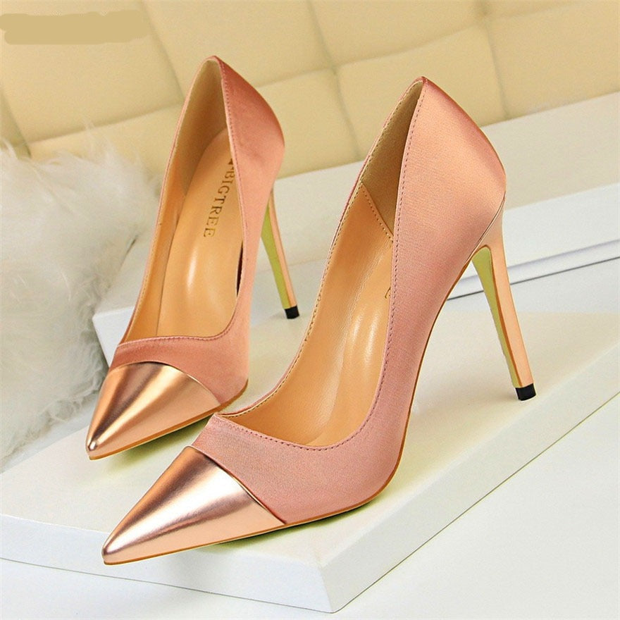 jinran 8 Colors Women's High Heels Shoes 2021 New Patent Leather Pointed Toe Women Pumps Shallow Solid Silk Fashion Office Party Shoes