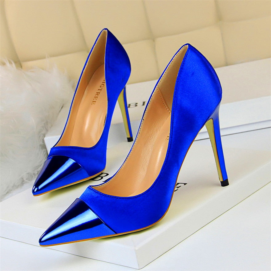 jinran 8 Colors Women's High Heels Shoes 2021 New Patent Leather Pointed Toe Women Pumps Shallow Solid Silk Fashion Office Party Shoes