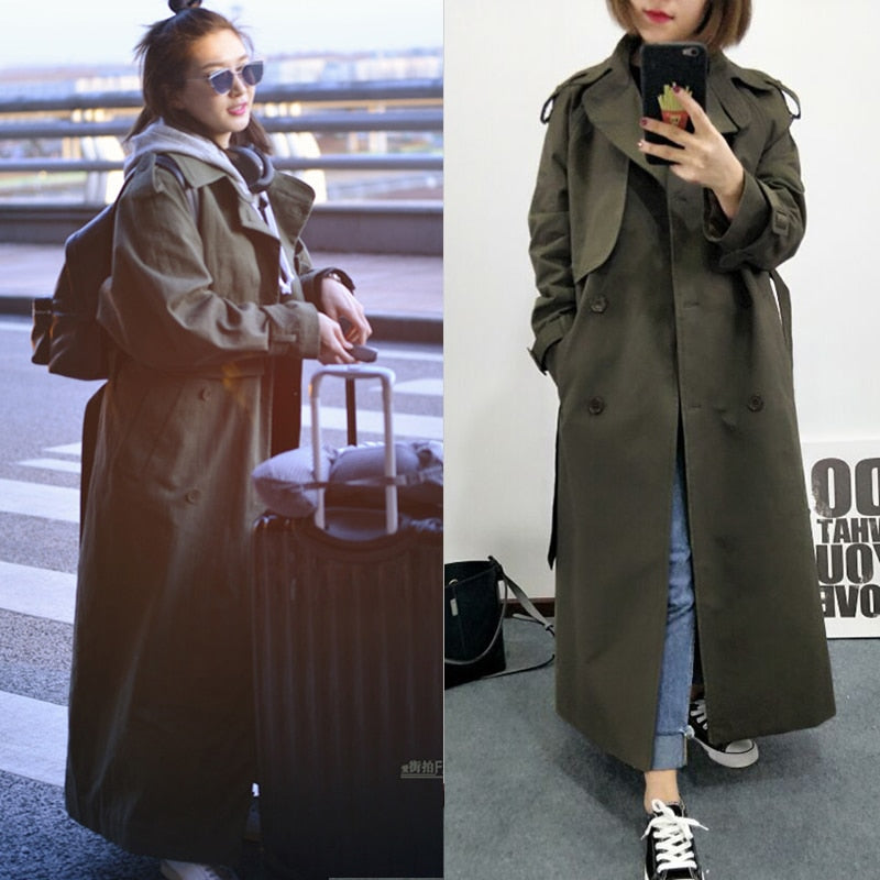 jinran Brand new Fashion 2022 Fall /Autumn Casual Double breasted Simple Classic Long Trench coat with belt Chic Female windbreaker