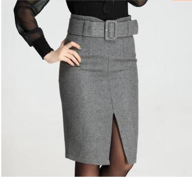 jinran new fashion autumn winter 2019 plus size high waist skirt saias femininas casual Woolen midi pencil skirt women skirts clothes