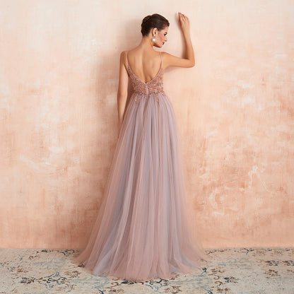 jinran Sexy Spaghetti Straps Evening Dresses New Arrival V-Neck Rhinestones Beading Formal Prom Gowns with Slit robe de soiree