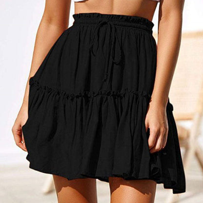 jinran Summer Short Skirts Women Vintage Ruffled Mini Skirt with Sashes Casual Boho Pleated A Line Holiday Beach Wear