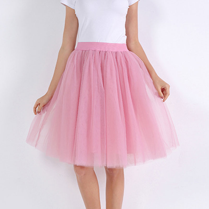 jinran 5 Layers Tulle Skirt Women Summer Ball Gown Midi Skirts Elegant Pleated Dance Tutu Skirts Casual Puff Skirts