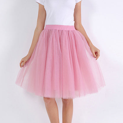 jinran 5 Layers Tulle Skirt Women Summer Ball Gown Midi Skirts Elegant Pleated Dance Tutu Skirts Casual Puff Skirts