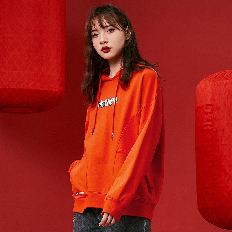 jinran Sweatshirt Women Loose Korean Style Hoodies 2021 New Year Pattern Oversize Spring Bf Lazy Wind Tops