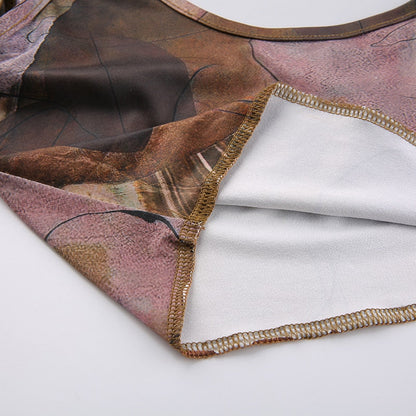 jinran Printed Brown Corset Top Vintage Crop Top y2k Grunge Kawaii With Glove Fashion Sweats Women Summer Camis Korean Style