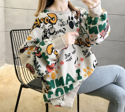 jinran O-neck Hooded Jacket Loose Long Women Pullovers Slim Autumn Korean Chic New M-XXL Size Femme Hoodie Sweatshirts Print