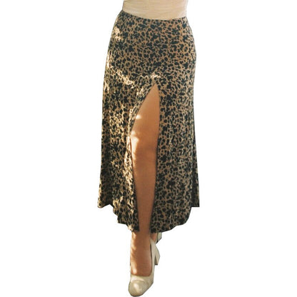 jinran Elegant Split Long Skirts Vintage Leopard Floral Print High Waist A Line Skirts Office Lady Casual Bodycon Midi Skirt