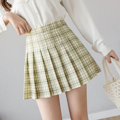 jinran Summer Women Plaid Skirt High Waist Chic Female Pleated Skirts Fashion Harajuku Ladies Mini Skirts Casual Cute Woman Short Skirt