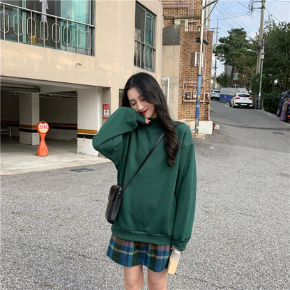 jinran Hoodies Women Winter Solid Color New Fleece Korean Harajuku Sweatshirt Long Sleeve Basic Womens Pullover 9 Colors