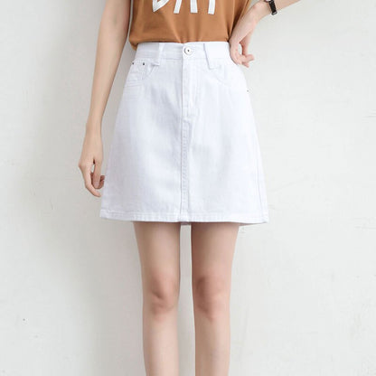 jinran Summer Denim Mini Skirt Women Korean High Waist A-Line Skirt Causal Oversized Harajuku Short Jean Skirts Minimalist