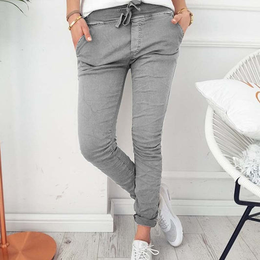 jinran Women Casual Harajuku Long Ankle Length Trousers Summer Autumn Plus Size Leggings Solid Elastic Waist Pants Black Pants