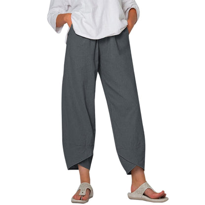 jinran Vintage Printed Harem Pants Women Trousers Casual Elastic Waist Cotton Linen Wide Leg Pants Loose Pantalon Summer Plus Size Pant
