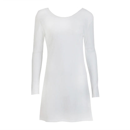 jinran Women Sexy Backless Bodycon Mini Dress Solid Color Round Neck Long Sleeve Slim Fit Beach Dress Holiday Party Wear Streetwear