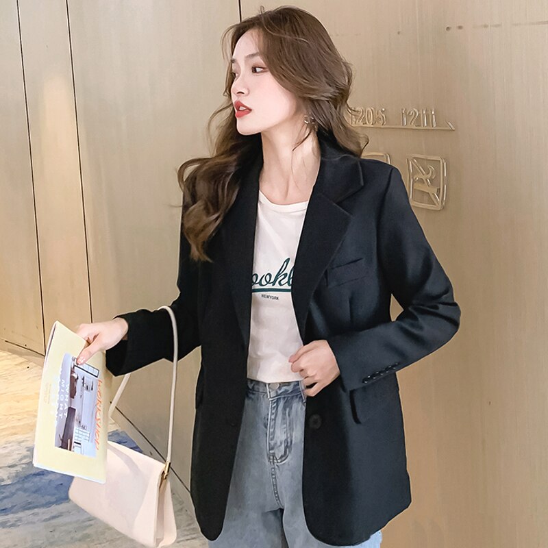 jinran Autumn Black Blazers Women Loose Solid Coffee Tailored Coat Suit Jackets Office Lady Overwear Korean Fashion Outwear New