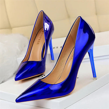 jinran 2024 Women 10.5cm High Heels Blue Green Valentine Pumps Luxury Glossy Stripper Stiletto Wedding Bridal Fetish Shoes Plus Size 43