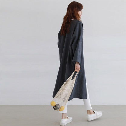 jinran 2022 Summer New Solid Color Linen Long Sunscreen Cardigan Trench Casual All Match Loose Full Sleeve Women Coats