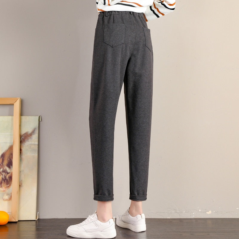 jinran Lady Autumn And Winter 2022 New Korean Fashion High Waist Loose Casual Tweed Pants Grandma Harlan Women'S Trousers Female