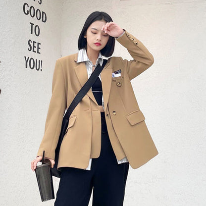 jinran Autumn Design Temperament Suit Jacket Women Loose Black Blazer Khaki Tailored Coat Korean Office Lady Overwear New