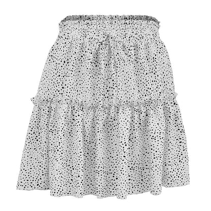 jinran Women High Waist Dot Ptint Chiffon Skirt Casual Tie Up Ruffled Pleated Mini Skirts Elegant Summer Beach Skirt 2022