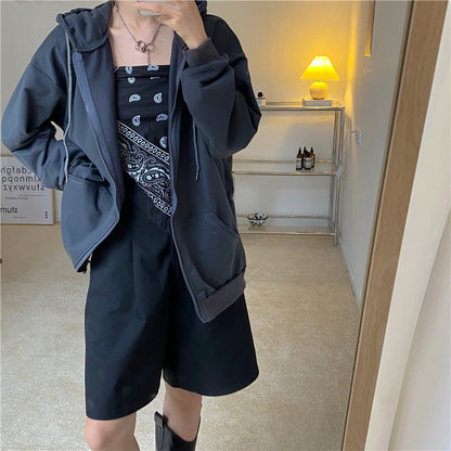 jinran Autumn Zipper New Hoodie Women Solid Color Korean Loose Pocket Hoodies Female Chic Slim Black Sweatshirt 12 Colors