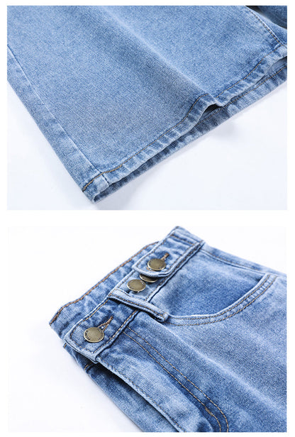 jinran New Summer Women High Waist Wide Leg Denim Shorts Casual Female Loose Fit Streetwear Solid Color Straight Jeans Shorts