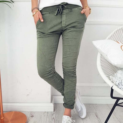 jinran Women Casual Harajuku Long Ankle Length Trousers Summer Autumn Plus Size Leggings Solid Elastic Waist Pants Black Pants