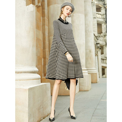 jinran Women Black Bird Lattice Midi Dress Autumn Winter Thick Warm Korean Vintage Casual Sweaters Elegant Bodycon Coat Sweaters