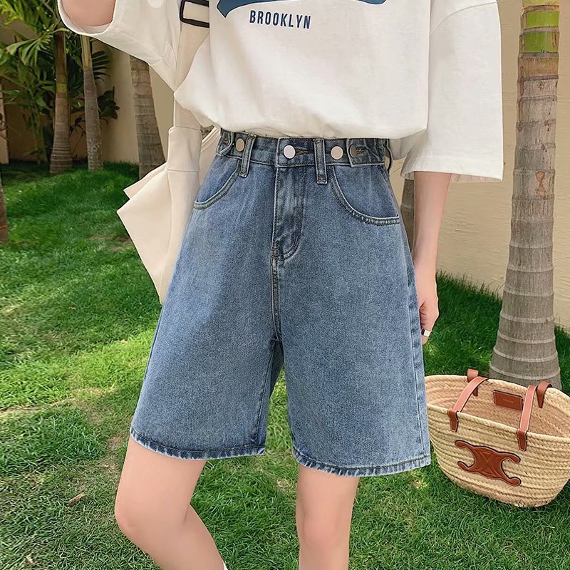 jinran Fashion Summer Half Women Denim Shorts High Waist Belted Loose Female Short Jeans  Streetwear