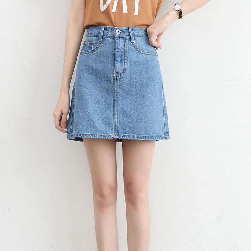 jinran Summer Denim Mini Skirt Women Korean High Waist A-Line Skirt Causal Oversized Harajuku Short Jean Skirts Minimalist