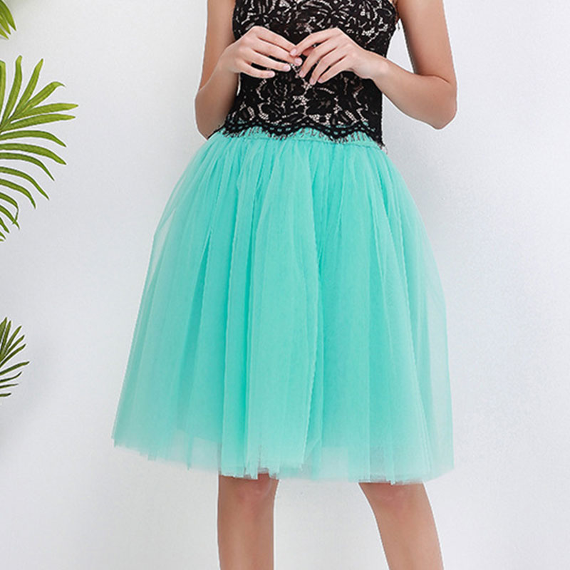 jinran 5 Layers Tulle Skirt Women Summer Ball Gown Midi Skirts Elegant Pleated Dance Tutu Skirts Casual Puff Skirts