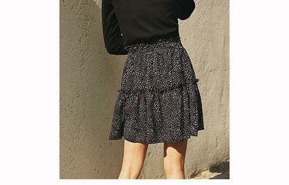 jinran Women High Waist Dot Ptint Chiffon Skirt Casual Tie Up Ruffled Pleated Mini Skirts Elegant Summer Beach Skirt 2022