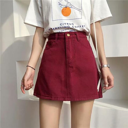 jinran Women Korean Harajuku Denim Skirt Casual Summer High Waist Elegant Solid Simple Wild A Line Mini Skirts Vintage Y2K Streetwear