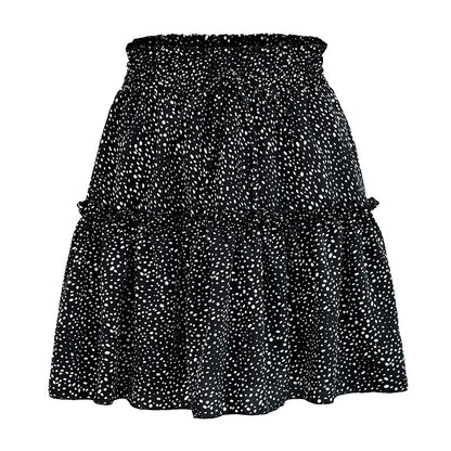 jinran Women High Waist Dot Ptint Chiffon Skirt Casual Tie Up Ruffled Pleated Mini Skirts Elegant Summer Beach Skirt 2022