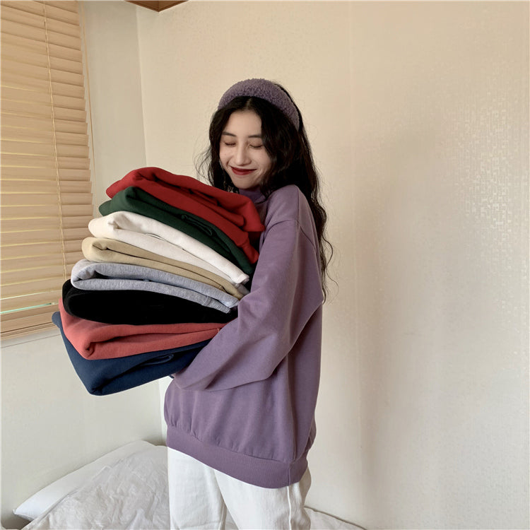 jinran Hoodies Women Winter Solid Color New Fleece Korean Harajuku Sweatshirt Long Sleeve Basic Womens Pullover 9 Colors