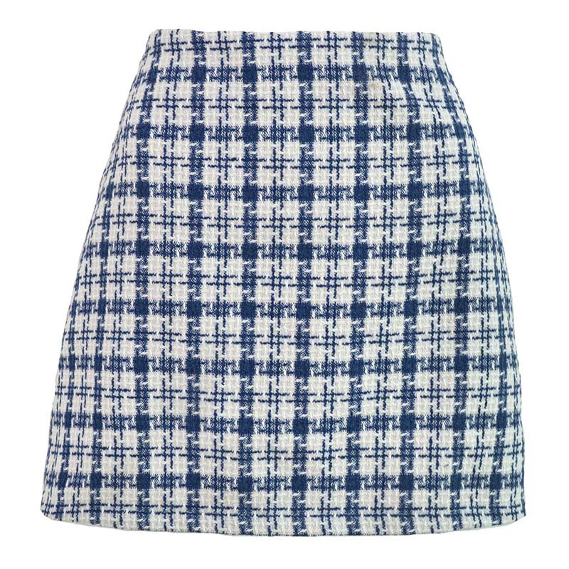 jinran Women Summer Elegant Korean Plaid A Line Skirts Vintage Woolen High Waist Mini Skirt Cotton Harajuku Skirt 2022 New Fashion