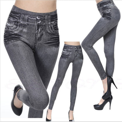 jinran Women Leggings Fashion Faux Denim Jeans Leggings Sexy Long Pocket Printing Leggins Summer Casual Pencil Pants